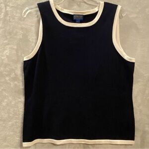 Pendleton Shirt Womens Large Navy White Sleeveless Crewneck Tank Silk Blend New